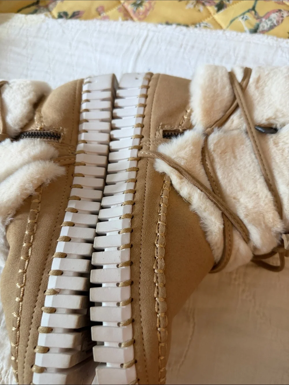 Womens Faux-Shearling Lace-Up Boot in Tan